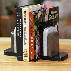 Illustrious Trio,'Minimalist Handcrafted Tricolor Natural Marble Bookend Pair'