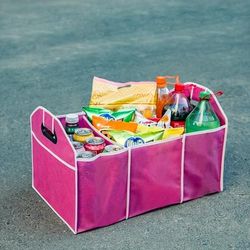 TEMU Pink Non-woven Fabric Car Organizer With 3 Compartments - Fits Most Vehicles