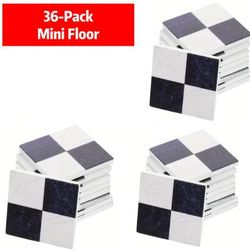 TEMU 36-pack Miniature Mosaic Floor Tiles Set - Black & White, Realistic Dollhouse Scene Accessories, For Indoor & Outdoor Decor, Ideal For Christmas, Valentine's Day, New Year