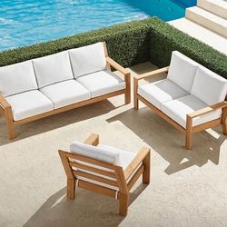 Calhoun 3-pc. Sofa Set in Natural Teak - Standard, Gingko - Frontgate