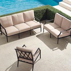 Grayson 3-pc. Sofa Set in Black Aluminum - Sunbrella Rain, Rain Dove - Frontgate