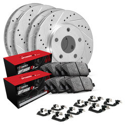 R1 Concepts Brake Disc & Pad Kit eLINE Silver Rotors wtih Optimum OEp Pads Series, Front Rear, 1 Year Limited Warranty WGUH2-47190