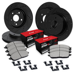 R1 Concepts Brake Disc & Pad Kit eLINE Black Rotors with Optimum OEp Pads Series, Front Rear, 1 Year Limited Warranty WHUH2-13013