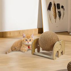 TEMU Cat Scratching Ball | Kitten Sisal Rope Ball Board Non-slip - Rabbit Scratching Ball Toy, Cat Exercise Wheel With Base, Natural Sisal For Cat Exercise