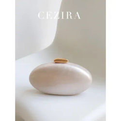 Women's Fashion Evening Clutches Luxury Plain Acrylic Long Chain Cross body Handbag Oval Shaped Fits Phone Wedding Banquet Party