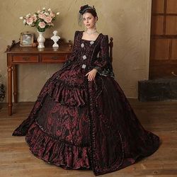 Vintage Rococò Rinascimento Maxi Vestito Normale A sbuffo Principessa regina Elisabetta Pieghettato Con Volant Principessa Collo quadrato Costume Per donna Halloween Carnevale Mascherata Feste
