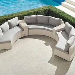 Pasadena II 5-pc. Modular Sofa Set in Ivory Wicker - Quick Dry, Vista Boucle Vanilla - Frontgate