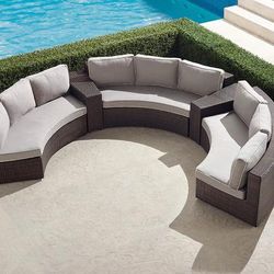 Pasadena II 5-pc. Modular Sofa Set in Bronze Wicker - Standard, Sailcloth Salt - Frontgate