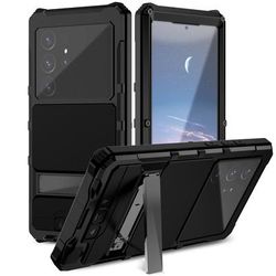 TEMU Metal Casing, Heavy-duty Shockproof And Durable Shell, Built-in Glass Screen Protector Suitable For For Galaxy S25u S25 Ultra S24 Plus S23 Ultra S25 Edge Full-body Dustproof Protective Case.
