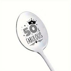 TEMU 50th Anniversary Stainless Steel Dessert Spoons - 1pc Personalized Engraved Coffee Spoon For Old Birthday Gift, Durable And Elegant