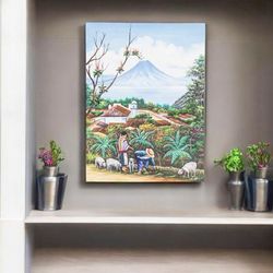 Lake Atitlan from San Jorge,'Guatemalan Couple with Sheep Near Lake Atitlan Oil Painting'