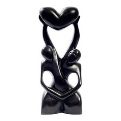 Lover's Heart,'Romantic Ebony Wood Sculpture'