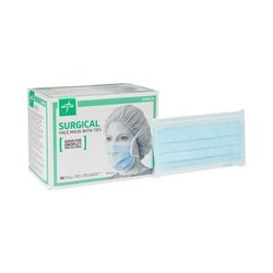 Medline Basic Surgical Mask with Ties, Spunbond Polypropylene Outer, Thermalbond Polypropylene Inner, 50/BX (NON27377Z)
