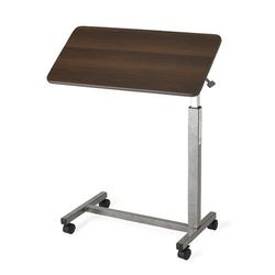 Medline H-Base Overbed Table with 30" x 15" Walnut Tilt Top, 1 EA (MDS104950)