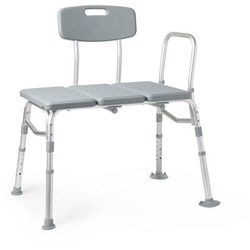 Medline Transfer Bench with Backrest and Pushbutton Height Adjustment, 400 lb. Capacity, Retail Packaging, 1 EA (G3-100KBRX1)