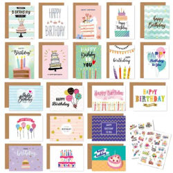20pcs Happy Birthday Greeting Cards with Envelopes Birthday Party Invitation Cards For Kids Adults Handwritten Folded Cards