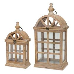 Lantern (Set of 2) 7.5"L x 14.75"H, 10.25"L x 21.5"H Wood/Glass by Melrose in Brown/white/silver