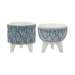 Pot w/Legs (Set of 2) 5.25"D x 5.25"H, 5.5"D x 5"H Resin by Melrose in White/blue