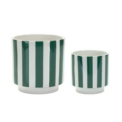 Green and White Striped Planter (Set of 2) by Melrose in Green/white