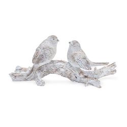 White Washed Birds on Branch Figurine 9.5"L by Melrose in White/brown