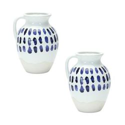 Pitcher (Set of 2) 6"D x 8"H Ceramic by Melrose in White/blue