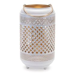 Lattice Punched Metal Lantern with Gold Accent 13.75"H by Melrose in White/gold