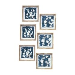 Wood Framed Floral Outline Print (Set of 6) by Melrose in White/blue/brown