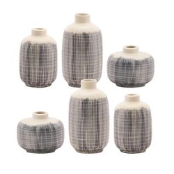 Mini Vase (Set of 6) 3.5"H, 5.25"H, 6.25"H Terra Cotta by Melrose in Blue/white