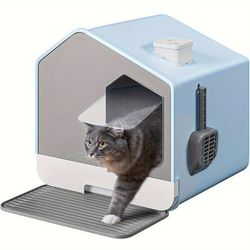 TEMU 1pc Whiskerwonders Enclosed Cat Litter Box With Mat And Scoop, Extra Large Pp Material, Air Filter Design, Odor-resistant, Easy To Clean, Suitable For Cats