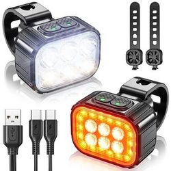 TEMU Mountain Bike Lights Usb Rechargeable Bicycle Q6 Led Torch Front Rear Lamp Set