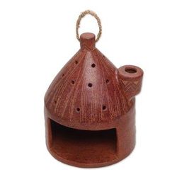 Cozy Hut,'Artisan Made Terracotta Ceramic Birdhouse from Indonesia'