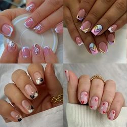 TEMU 96pcs Luxury Press-on Nails Set - Short Square French Tip With Glitter Accents, Love In Pink, Gradient, - Includes 4 Nail Files & 4 Jelly Glue Tabs, Valentine's Day & Wear