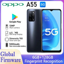 OPPO A55 5G LTE smartphone GSM Unlocked 6.5" 13MP Triple camera (Dual SIM)(Dimensity 700)(Black/Blue Global) 5000mAh