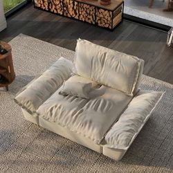 63.39" Modern Beige Pet-Friendly Single Sofa Chair with Adjustable Backrest, Ergonomic Extra Deep Seating,Lounge Chair