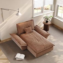 Modern Brown Armchair with Chaise,Deep Seat Couch,Pet-Friendly Fabric