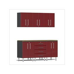 Ulti-MATE Garage Cabinets 7-Piece Garage Cabinet Kit with Bamboo Worktop in Ruby Red Metallic
