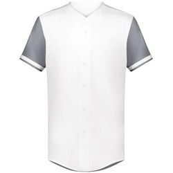 Augusta Sportswear 6909 Athletic Cutter+ Full Button Baseball Jersey T-Shirt in white size XL | Polyester/Spandex Blend