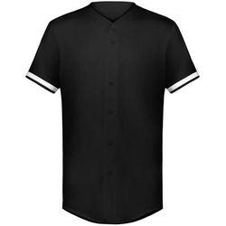 Augusta Sportswear 6910 Athletic Youth Cutter+ Full Button Baseball Jersey T-Shirt in Black/White size Small | Polyester/Spandex Blend