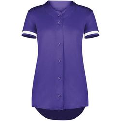 Augusta Sportswear AS6919 Athletic Women's Cutter+ Full Button Softball Jersey T-Shirt in Purple/White size Large | Polyester/Spandex Blend 6919