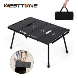 WESTTUNE Portable Folding Table Adjustable Height Aluminum Alloy Table Tactical Hook Side Rack Desk for Indoor&Outdoor Furniture