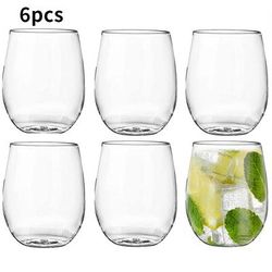 TEMU Set Of 6 Clear Plastic Drink Cups, Reusable And Shatterproof, Suitable For Parties, Weddings, Festive Gatherings, Camping Trips, Dessert Cups, And Ice Cream Cups.
