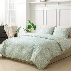 TEMU Double Duvet Cover Sets Bedding Set Reversible, Spring Quilt Cover Duvet Cover Set With Pillowcases Microfiber, Gifts For Mom Bedroom Decor (plants, Sage Green, Double 200 X 200 Cm)