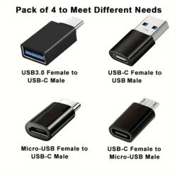 4pcs USB to USB C Adapter, USB C to USB 3.0 OTG, Micro USB to USB C For MacBook Pro, SamSung,Galaxy,Laptops and More