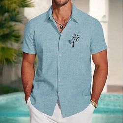 Per uomo Albero di Cocco Piante Tropicali Camicia di lino Camicia da Spiaggia Camicia hawaiana estiva Manica Corta Hawaiano Vacanza Ferie Abbigliamento mare Estate Primavera Colletto camicie con