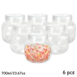 TEMU 6pcs 700ml/23.67oz Large Mouth Sealed Plastic Candy Jar Snack Nut Jar Suitable For Candies, Small Parts, Coffee, Spices, Salt, Etc., Kitchen Supplies, Party Supplies