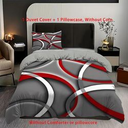 TEMU 2/3pcs Modern Geometric Duvet Cover Set (1 Duvet Cover + 1/2 Pillowcase, Without Core), Gray Red Spiral Circle Bedding Set For All Season, For Bedroom, Dorm, Home Decor