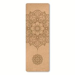 TEMU 1pc Cork Non-slip Tpe Yoga Mat With Intricate Geometric Mandala Design - Yellow, & Stylish For Fitness, Training, And Yoga Practice, Fitness Accessory | Geometric Pattern Mat | Cork Tpe Mat