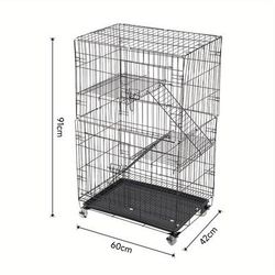 TEMU Cat Cage 3-tier Collapsible Cage With 2 Front Doors 2 Ramp Ladders 360° Rotating Casters For Cat/ Kitten/ Ferret, Pet Playpen