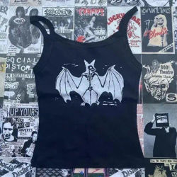 Punk Aesthetic Summer Tank Top Gothic Bat Graphic Emo Girl Streetwear Vintage Crop Top Women Backless Camisole Y2k Style Clothes