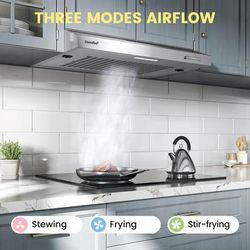 TEMU Comfee' 60cm Stainless Steel Range Hood | Suitable For British Kitchen |200m³/h Strong Suction | Dual Regulation | Size: 60×8×44cm | Quiet And Low Consumption Design